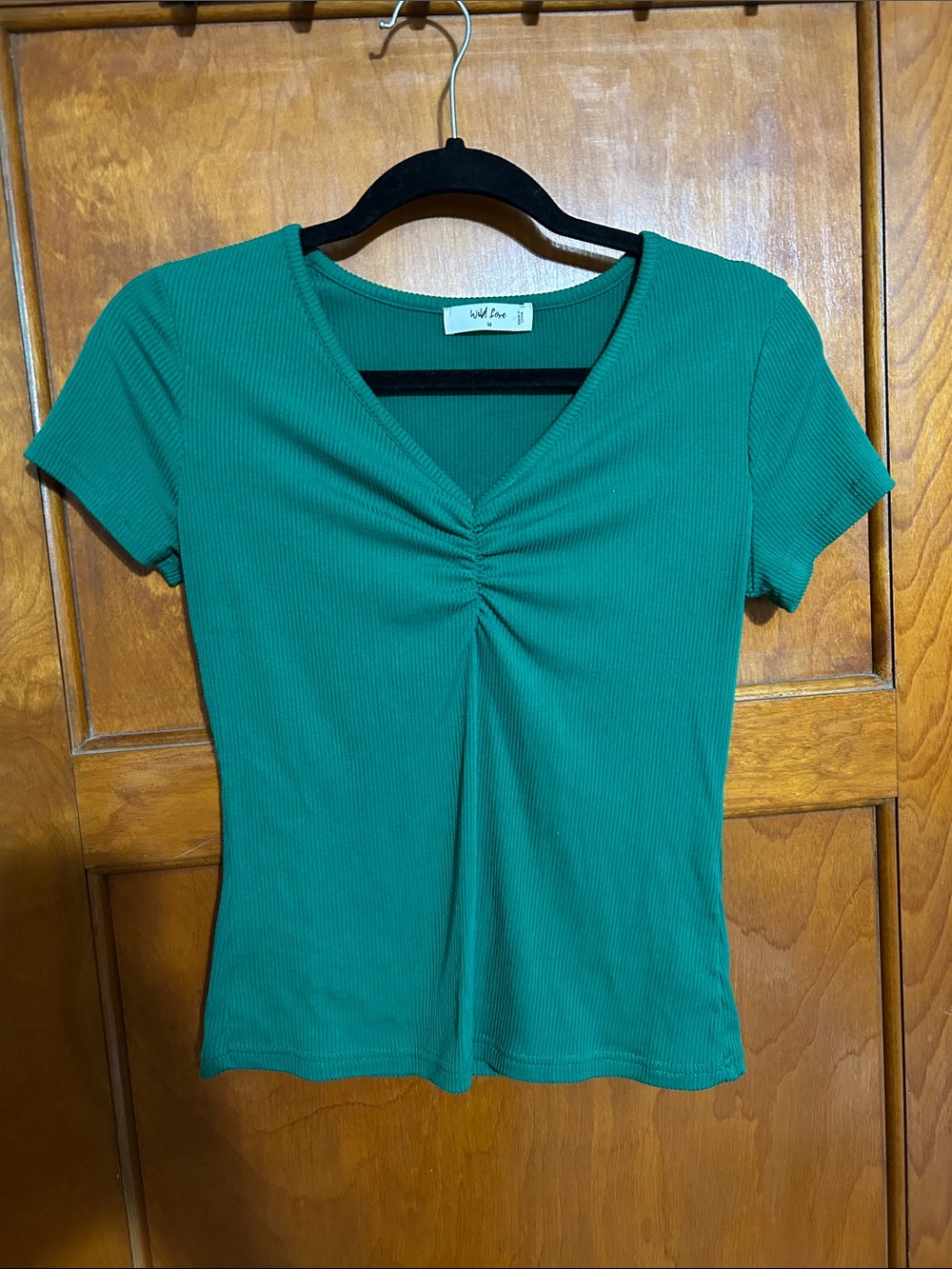 Wild Love Green Ribbed V-Neck Cropped Tee